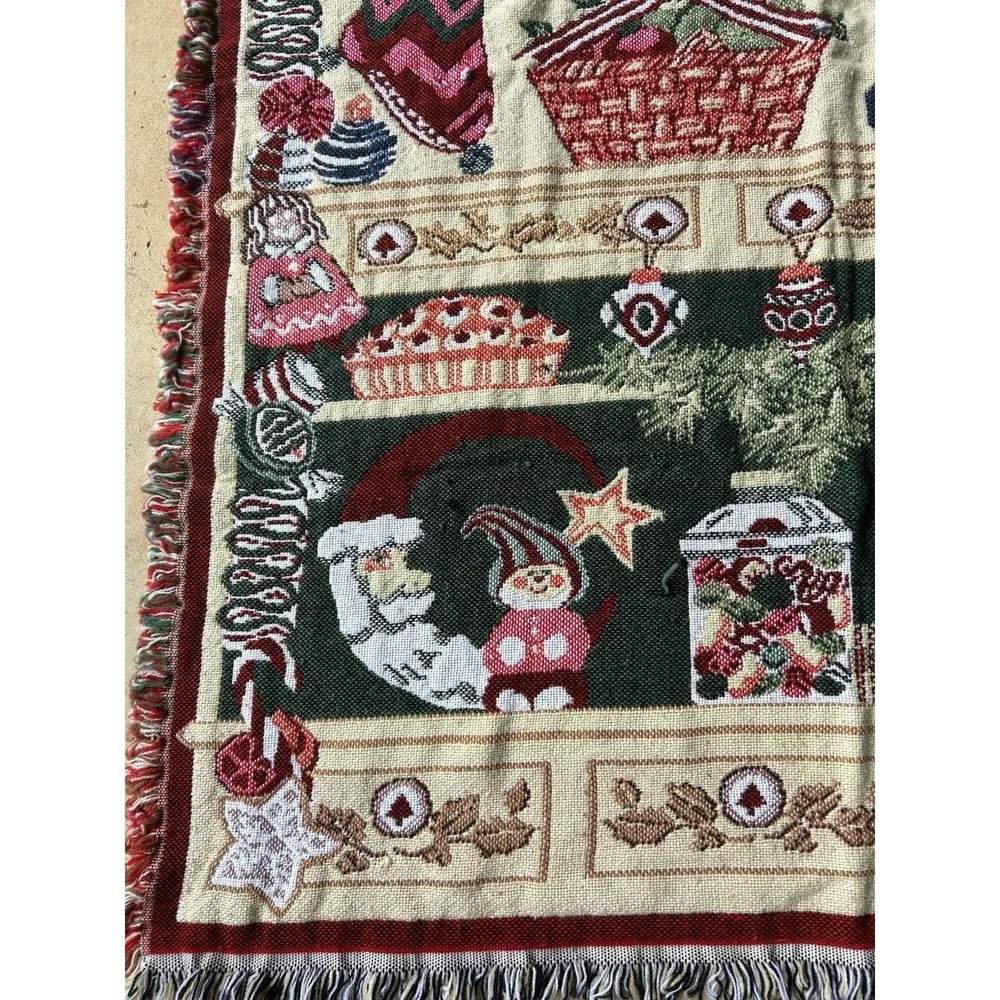 Vtg Christmas Tapestry Blanket Throw Crown Crafts Cookie Elf Santa Nutcracker